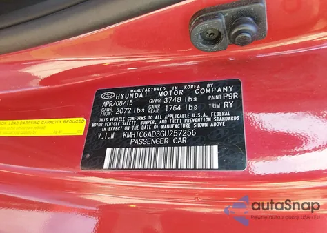 2016 Hyundai Veloster z USA, uszkodzony, nr VIN KMHTC6AD3GU257256